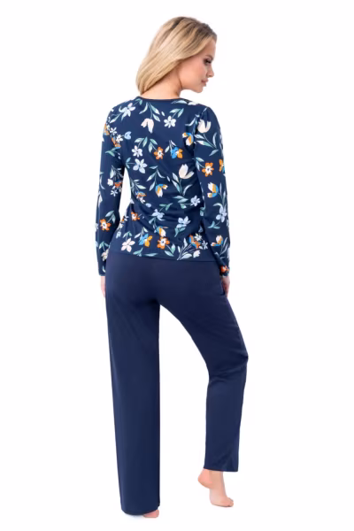 Piżama Damska Model Caroline Long Navy - Donna — zdjęcie 2