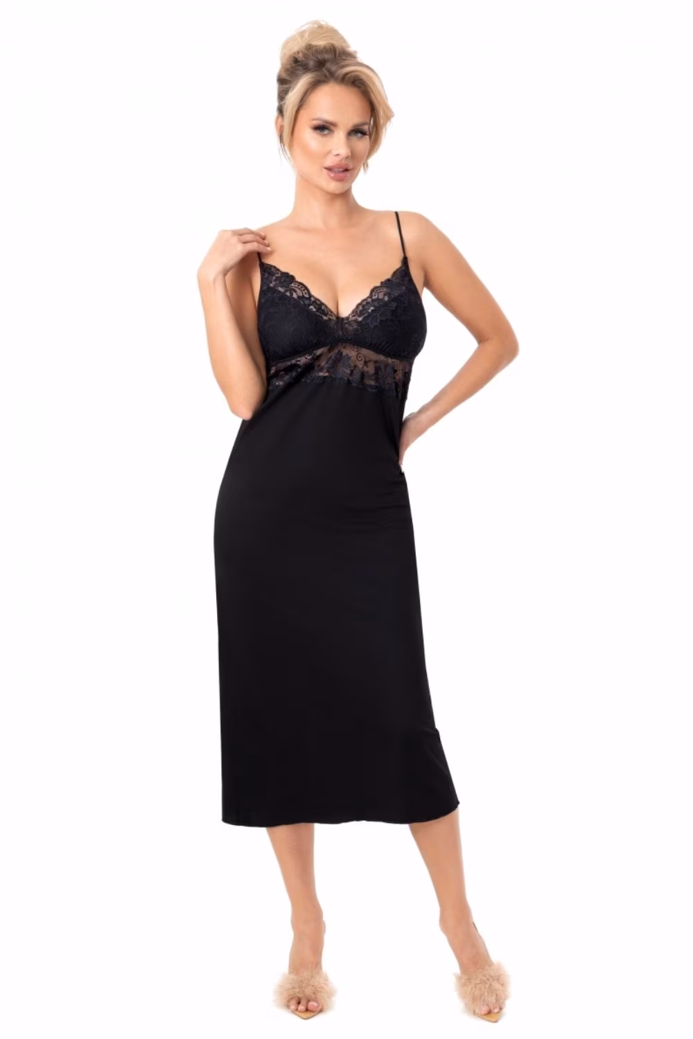 Koszulka nocna Koszula Nocna Model  Jasmine Long Black - Donna