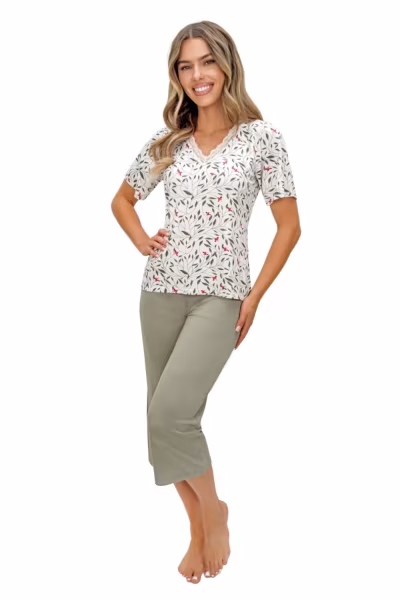 Piżama Damska Model Melisa 3/4 Ecru - Donna — zdjęcie 1