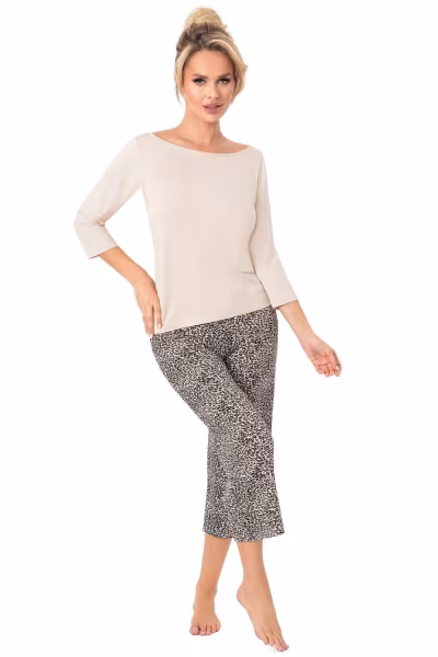 Piżama Damska Model Omari 3/4 Beige - Donna — zdjęcie 1