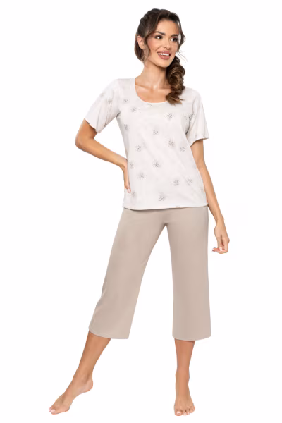 Piżama Damska Model Sandi 3/4 Beige - Donna — zdjęcie 1