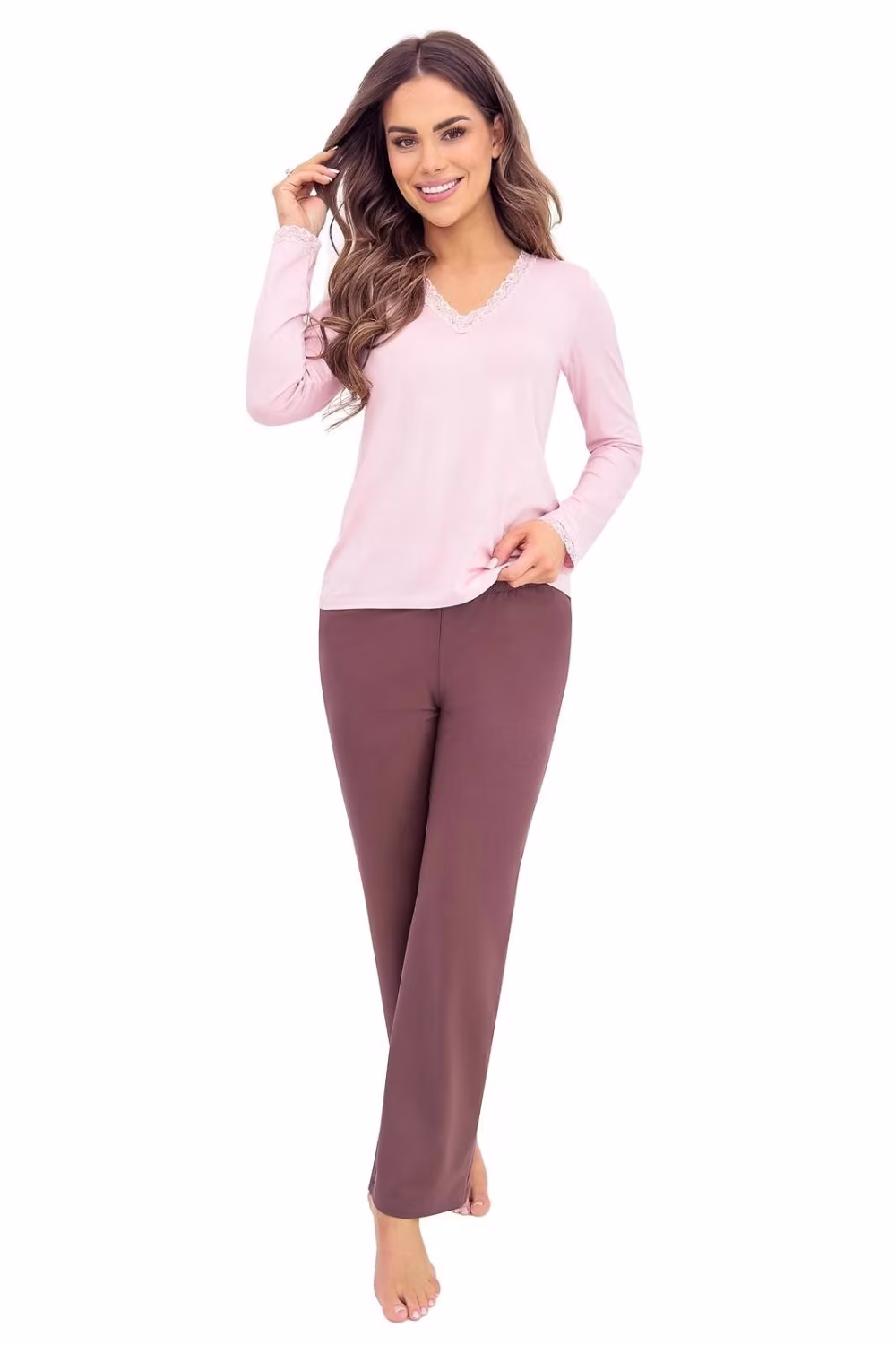 Piżama Damska Model Daphne Long Pink - Donna