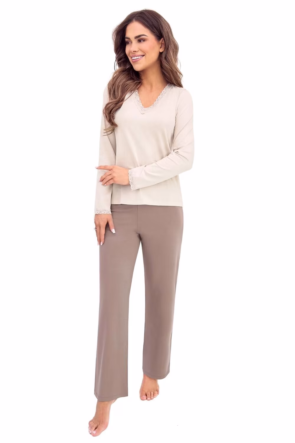 Piżama Damska Model Daphne Long Beige - Donna