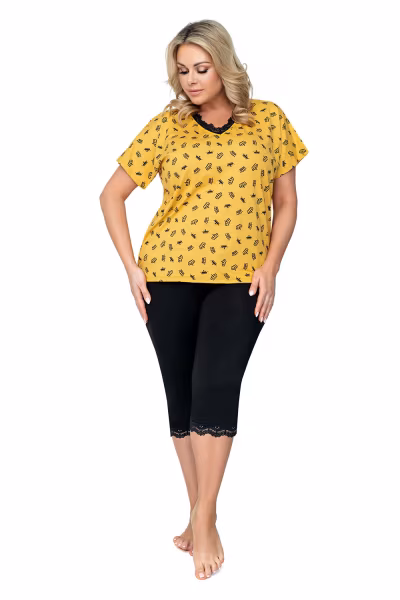 Piżama Damska Model Queen 3/4 Plus Size Musztard - Donna — zdjęcie 1