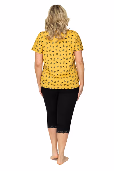 Piżama Damska Model Queen 3/4 Plus Size Musztard - Donna — zdjęcie 2