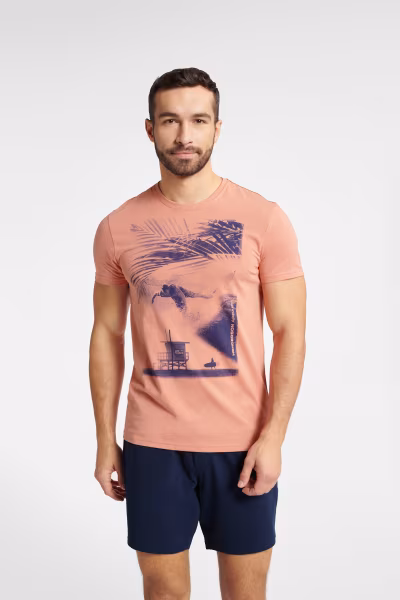 Piżama Męska Model Fearless 40685-24X Brzoskwinia/Navy - Henderson — zdjęcie 1