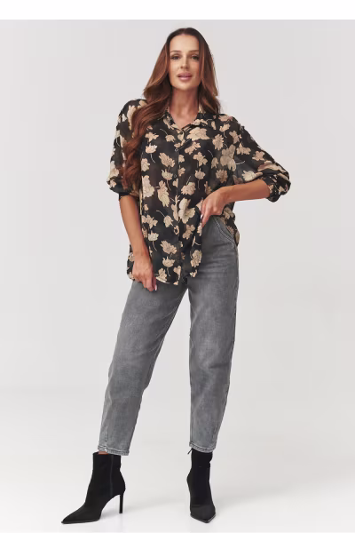 Koszula Damska Model C5 Beige Flowers - Makadamia — zdjęcie 2