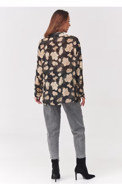 Koszula Damska Model C5 Beige Flowers - Makadamia — zdjęcie 3