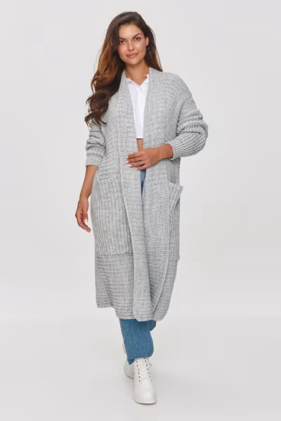 Sweter Kardigan Model S153 Grey Melange - Makadamia — zdjęcie 1