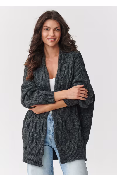 Sweter Kardigan Model S163 Grafit Melange - Makadamia — zdjęcie 1