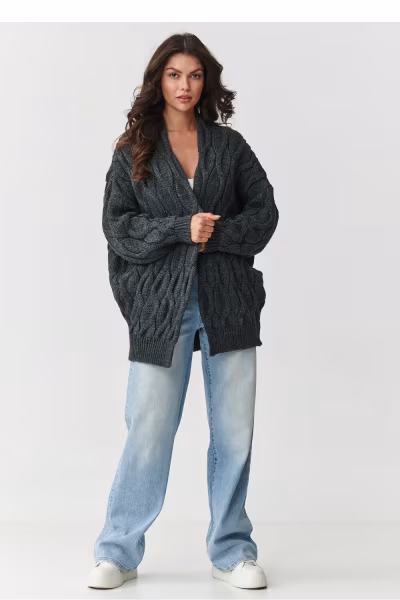 Sweter Kardigan Model S163 Grafit Melange - Makadamia — zdjęcie 2