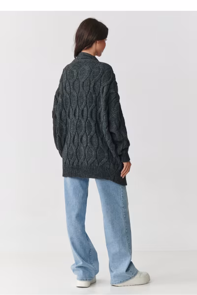 Sweter Kardigan Model S163 Grafit Melange - Makadamia — zdjęcie 3