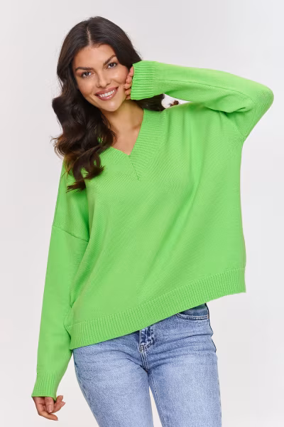 Sweter Damski Model S158 Limonka - Makadamia — zdjęcie 1