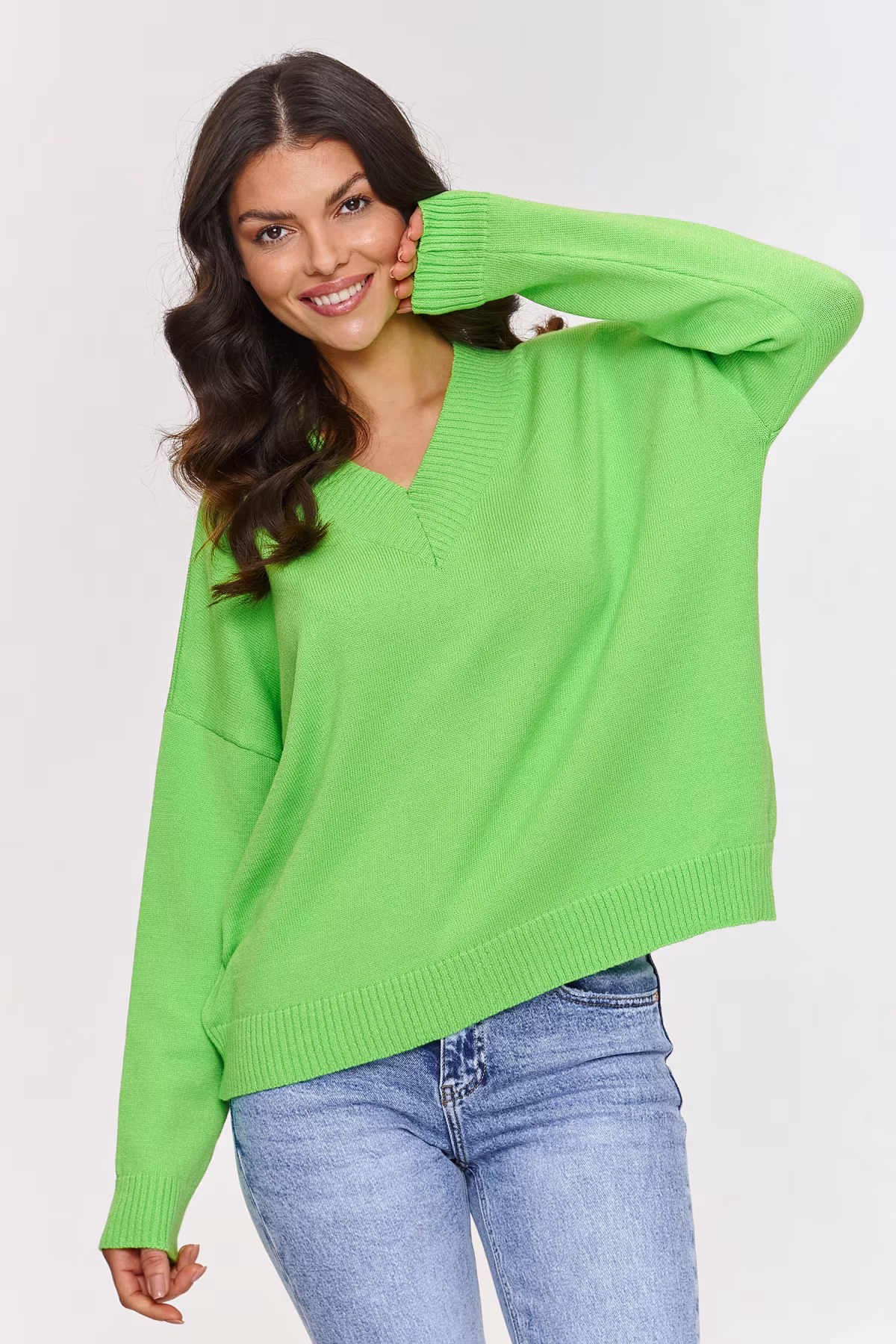 Sweter Damski Model S158 Limonka - Makadamia