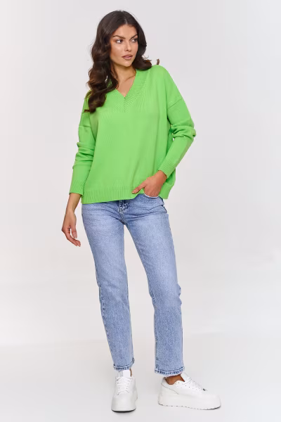 Sweter Damski Model S158 Limonka - Makadamia — zdjęcie 2