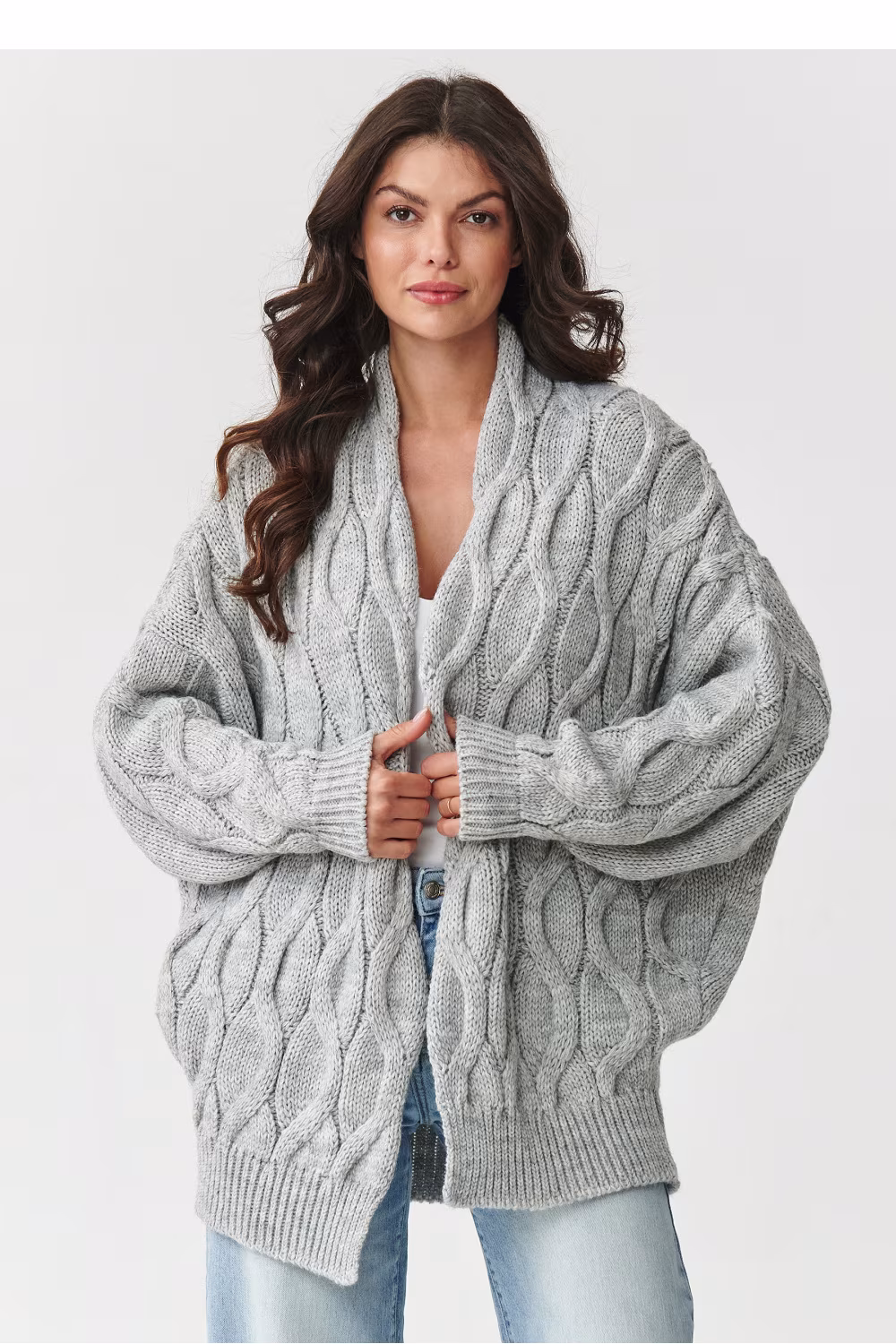 Sweter Kardigan Model S163 Grey Melange - Makadamia