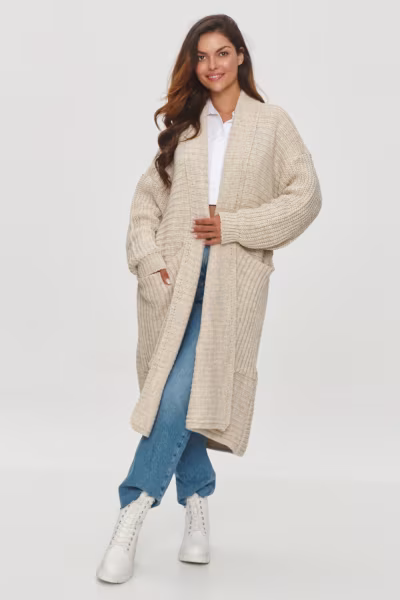 Sweter Kardigan Model S153 Beige Melange - Makadamia — zdjęcie 1