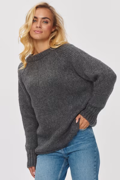 Sweter Damski Model S150 Grafit Melange - Makadamia — zdjęcie 1