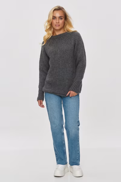 Sweter Damski Model S150 Grafit Melange - Makadamia — zdjęcie 2