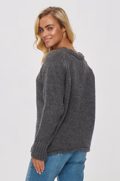 Sweter Damski Model S150 Grafit Melange - Makadamia — zdjęcie 3