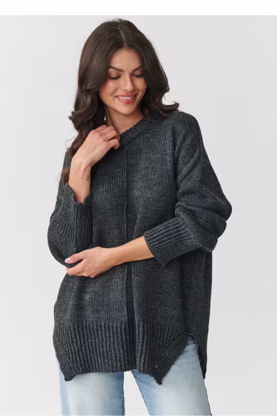 Sweter Damski Model S159 Grafit Melange - Makadamia — zdjęcie 1