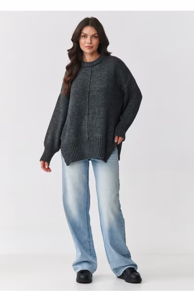 Sweter Damski Model S159 Grafit Melange - Makadamia — zdjęcie 2