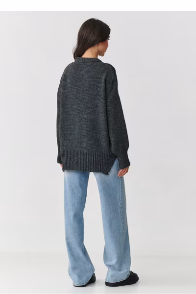 Sweter Damski Model S159 Grafit Melange - Makadamia — zdjęcie 3