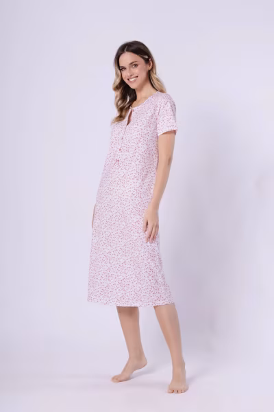 Koszulka nocna Koszula Nocna Model Oriana 1723 Coral/White - M-Max — zdjęcie 2
